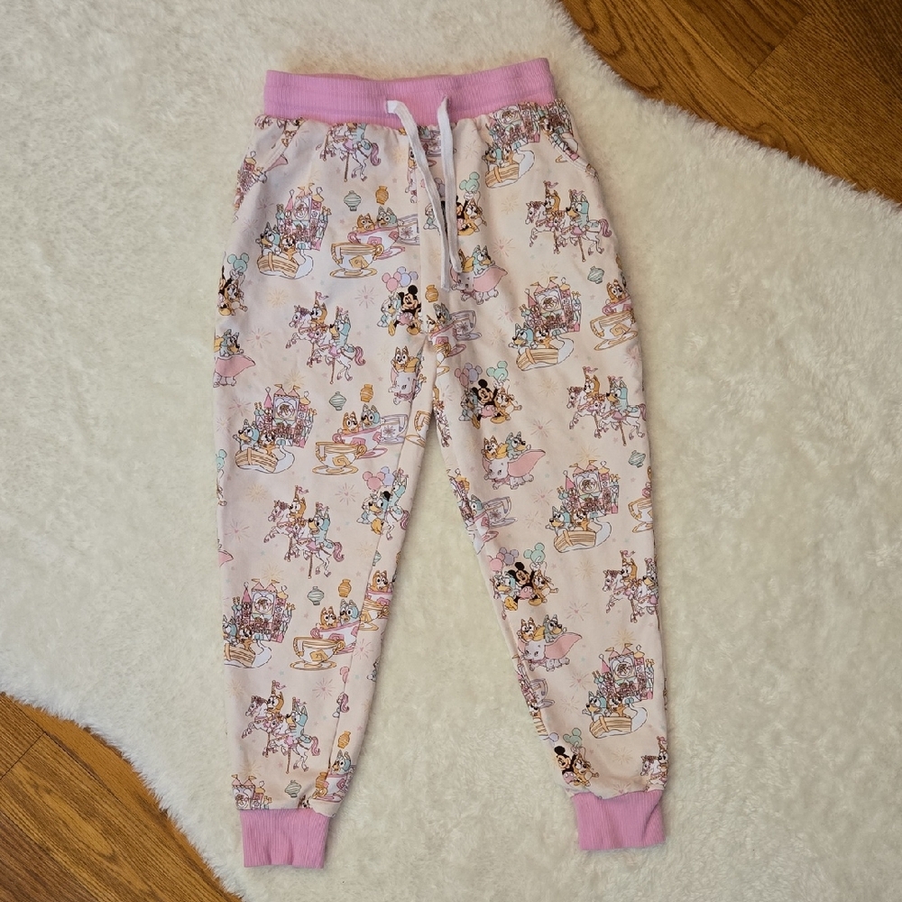 Blush Lotus Bluey & Mickey Jogger Pants, Girls Size 7, Great Condition